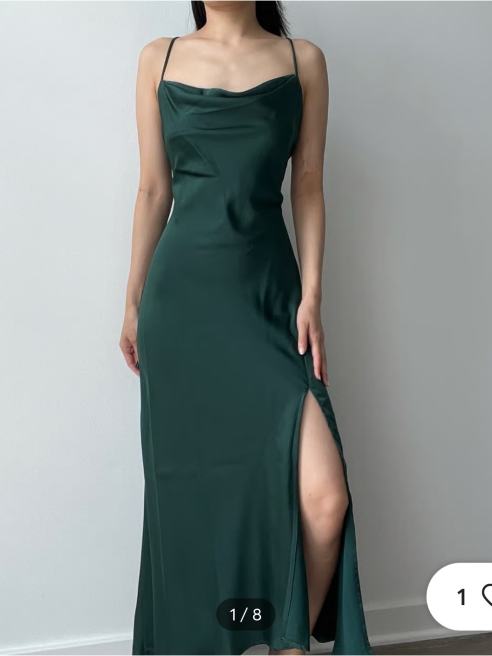 ASTR The Label Green Satin Slip Dress Cowl Neck Side Slit Maxi Formal Medium